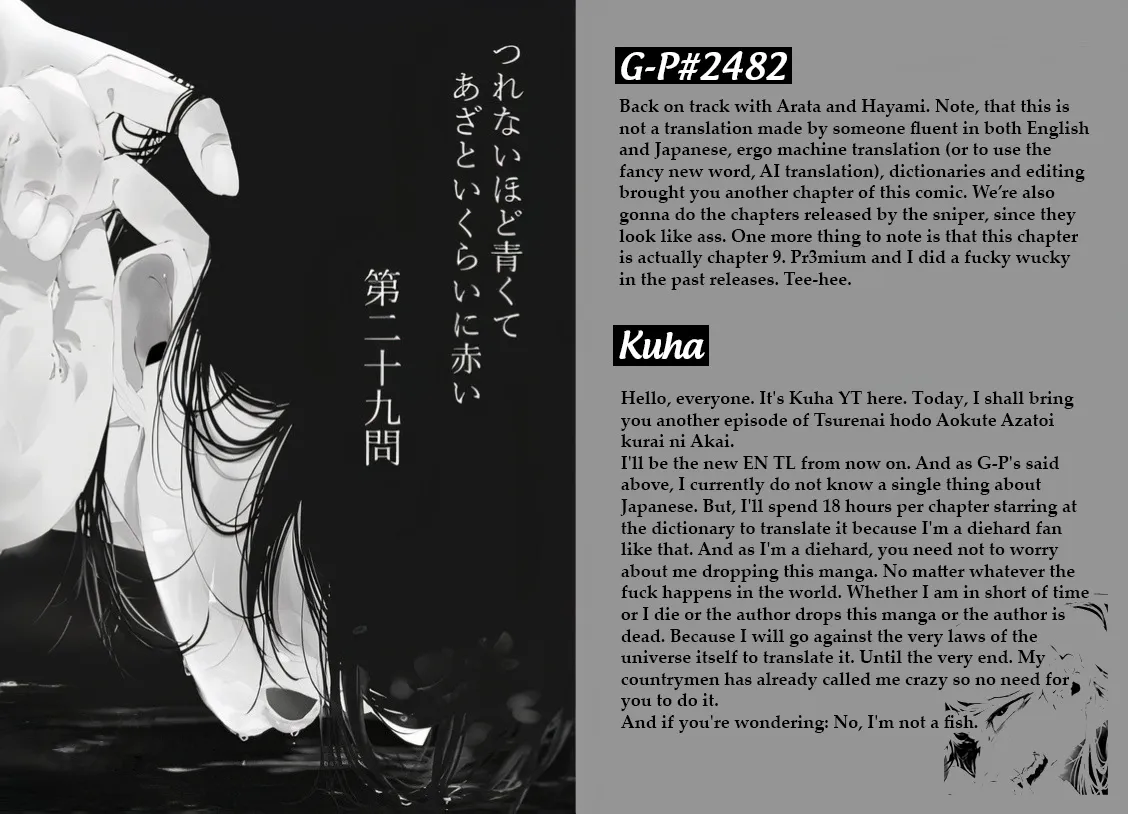 Tsurenai Hodo Aokute Azatoi Kurai ni Akai Zinmanga X Chapter 9.5 Page 37