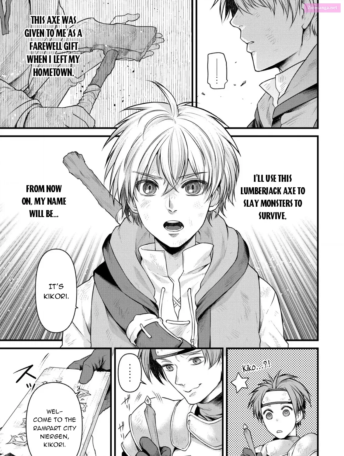 Kikori no Isekai Tan ~Tensei shita Shounen wa, Ono 1-pon de Nariagaru~ Zinmanga X Chapter 1 Page 16