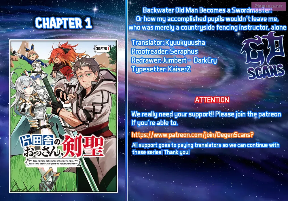 Katainaka no Ossan, Kensei ni Naru: Tada no Inaka no Kenjutsu Shihan Datta noni, Taisei shita Deshi-tachi ga Ore wo Hottekurenai Ken Zinmanga X Chapter 1.1 Page 1